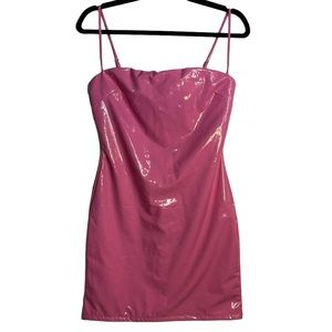 Naked Wardrobe Bubblegum Pink Vinyl Tube Dress, Size Large NWOT
